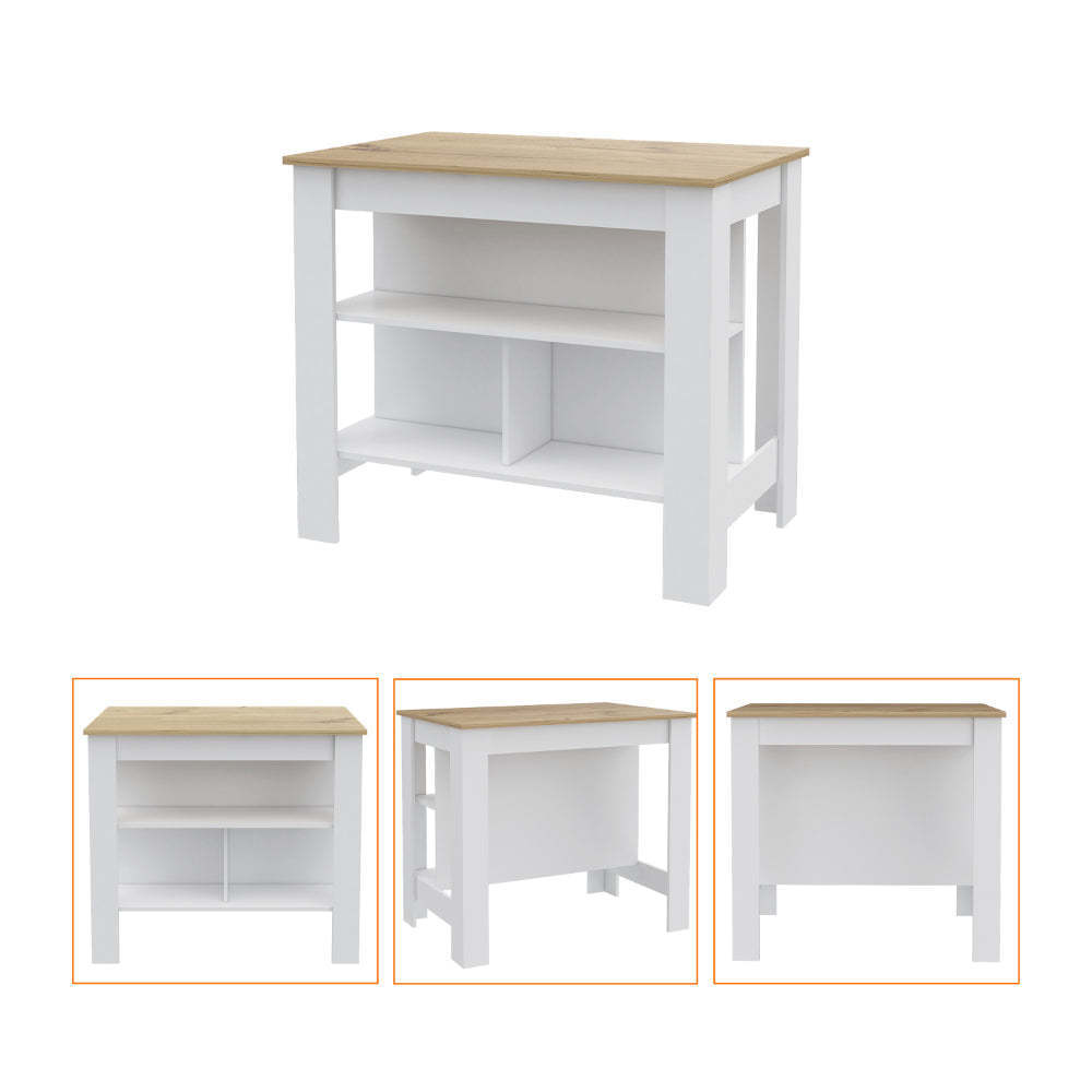 Burlingame 5-Shelf 4-Door 2-piece Kitchen Set, Kitchen Island and Upper Wall Cabinet White and Light Oak