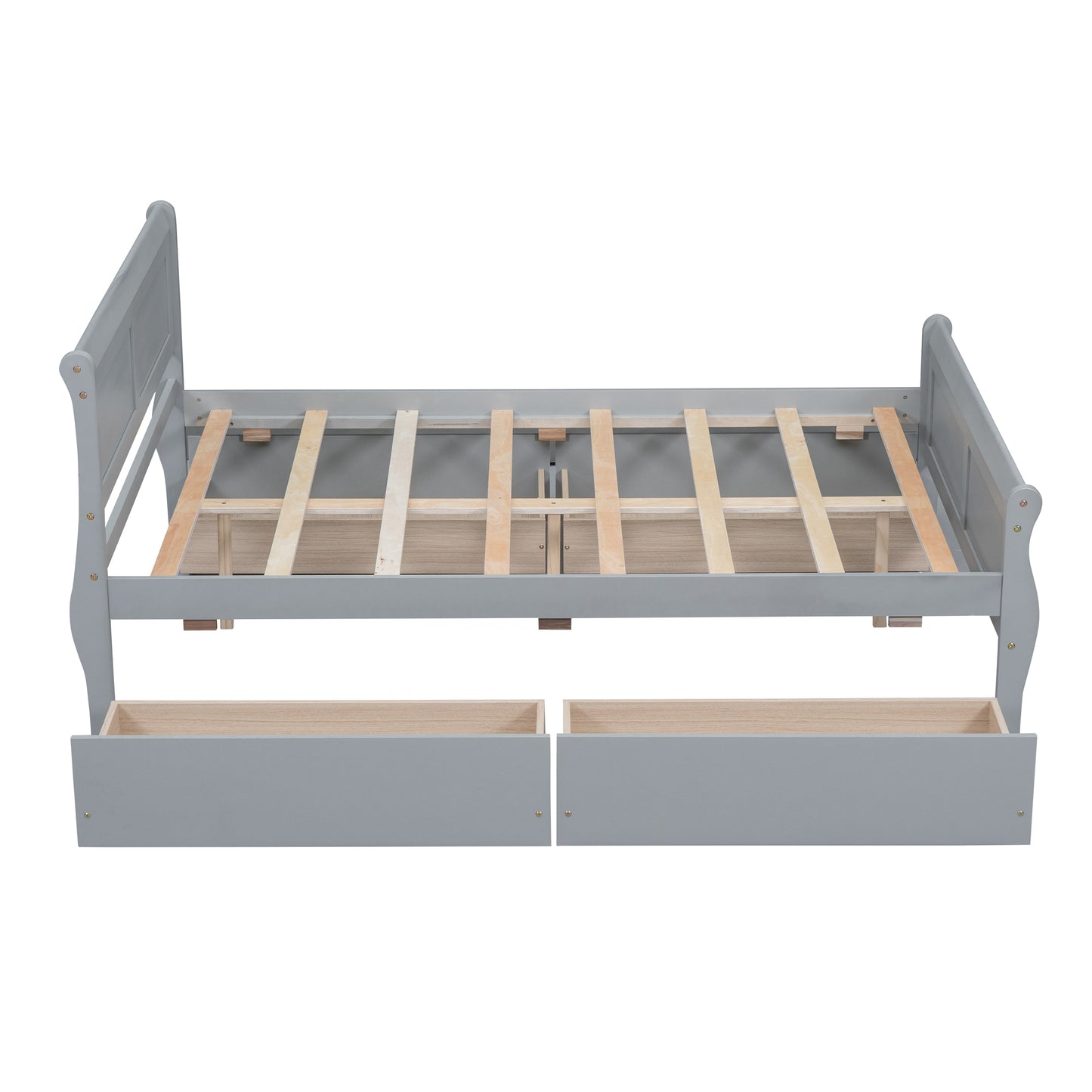 Full Size Wood Platform Bed with 4 Drawers and Streamlined Headboard & Footboard, Gray