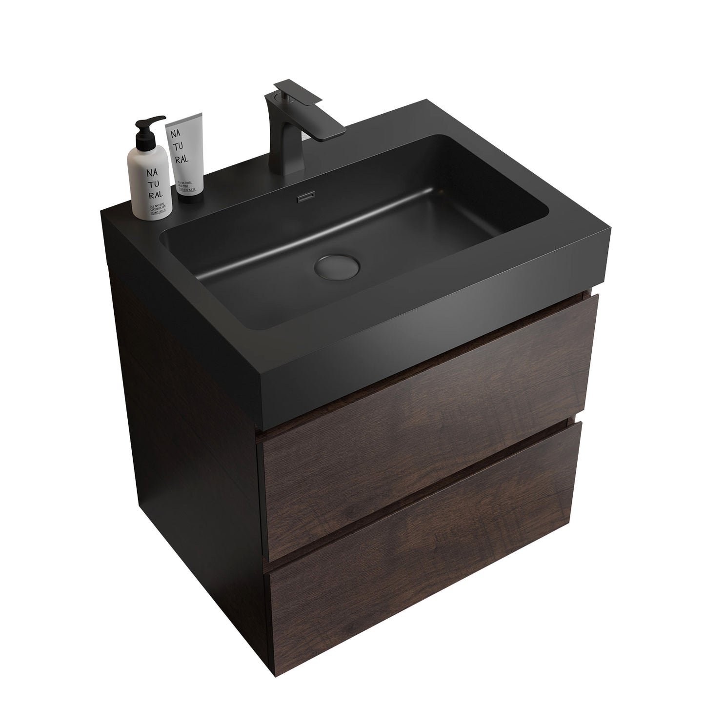 Alice-24W-105,Wall mount cabinet WITHOUT basin,Walnut color,With two drawers