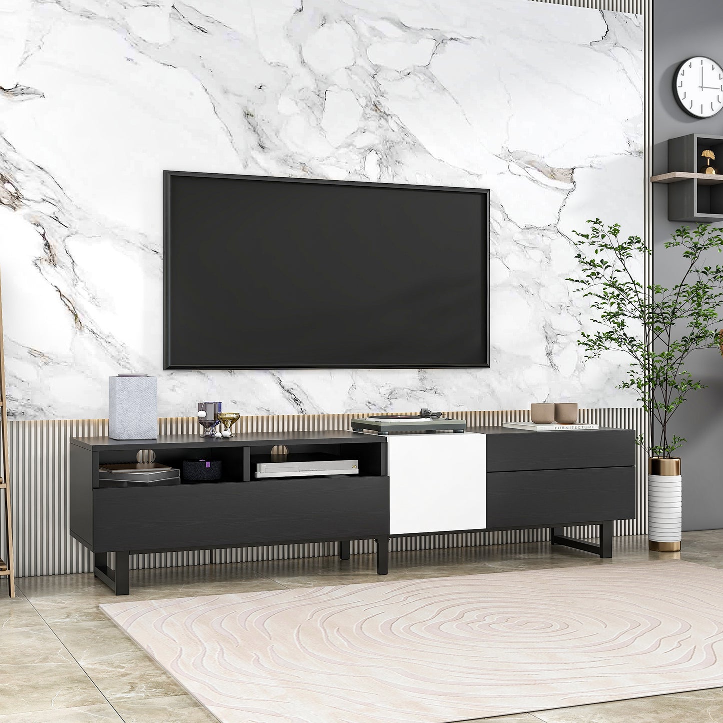 Elegant TV Storage Unit for 80'' Screens with Double Storage Space and Drop Down Doors