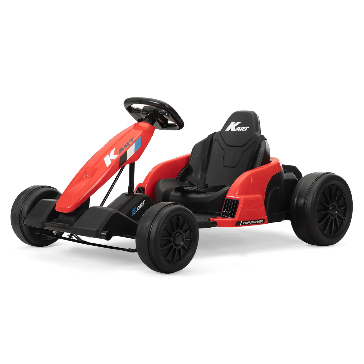 24V Electric Kids Go Kart with Music, Horn, and Safety Protectors, Red and Black