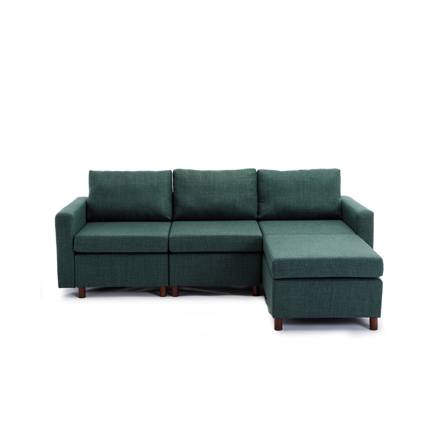 3-Seat Green Linen Sectional Sofa Set with Ottoman