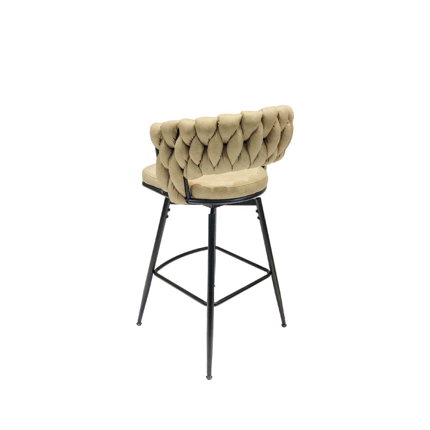 Technical Leather Woven Bar Stool Set of 2,Black legs Barstools No Adjustable Kitchen Island Chairs,360 Swivel Bar Stools Upholstered Counter Stool Arm Chairs with Back Footrest, (Light Brown)