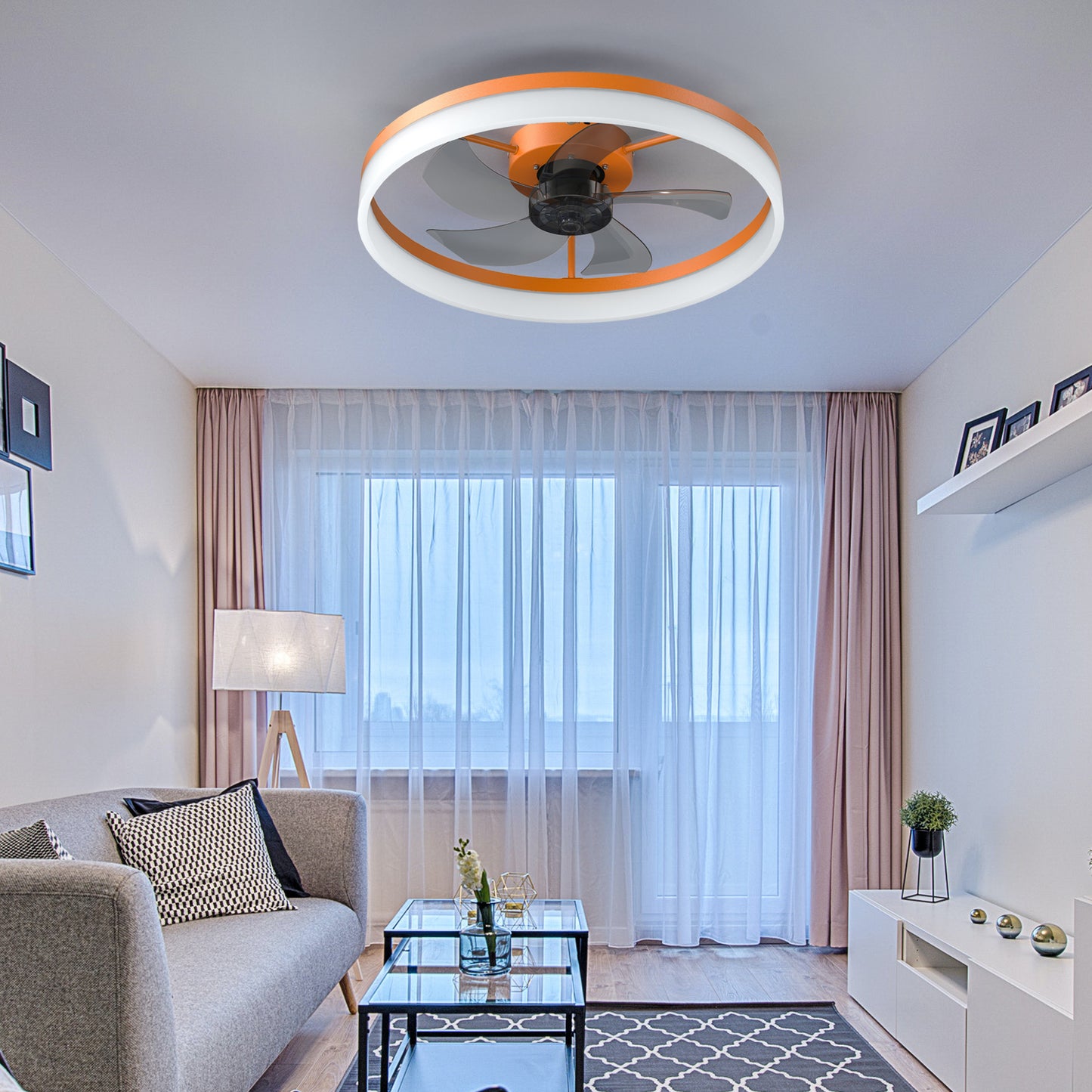 Modern Orange Ceiling Fans with Dimmable LED Lights