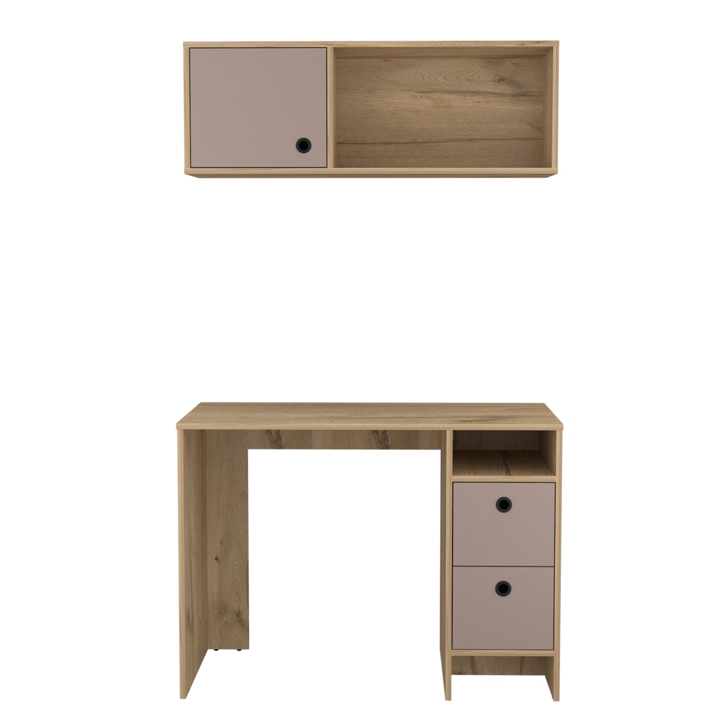 Luxurious Light Oak and Taupe Office Desk Set with Cabinet