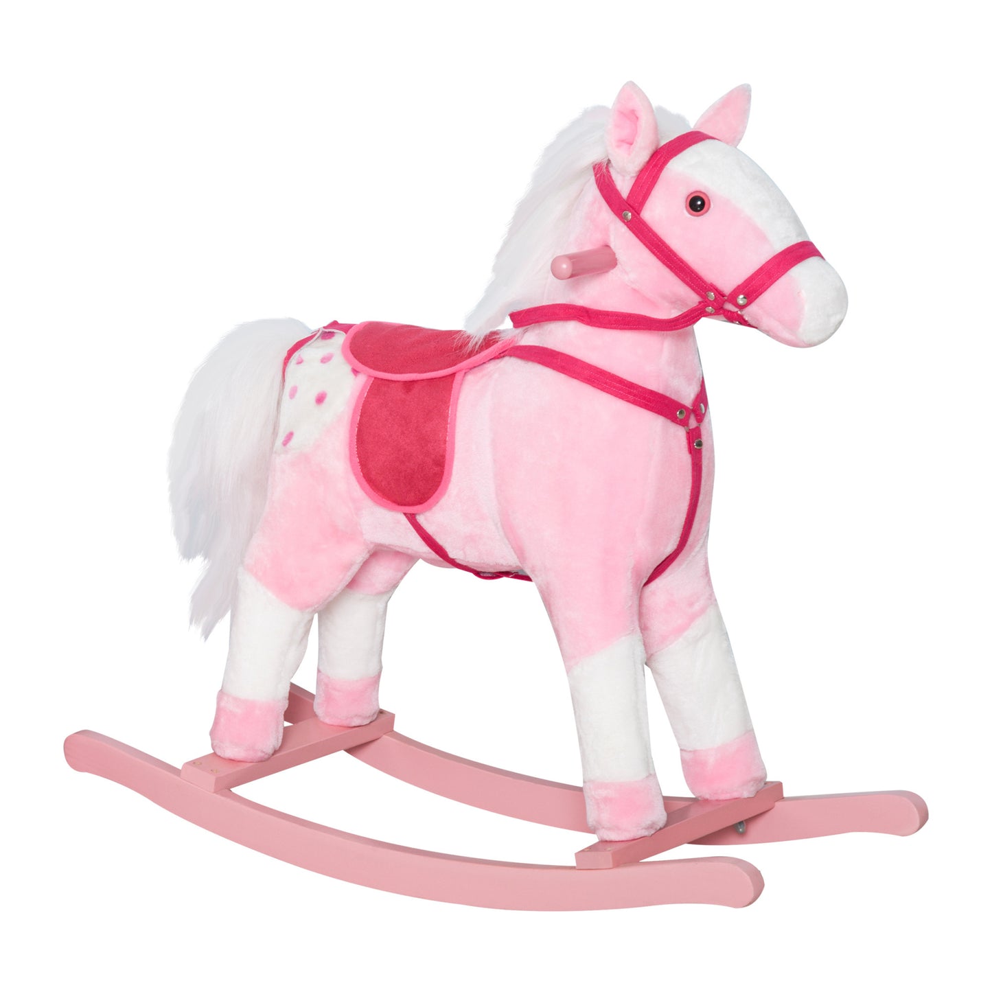 Kids Plush Toy Rocking Horse Pony Toddler Ride on Animal for Girls Pink Birthday Gifts with Realistic Sounds, Pink