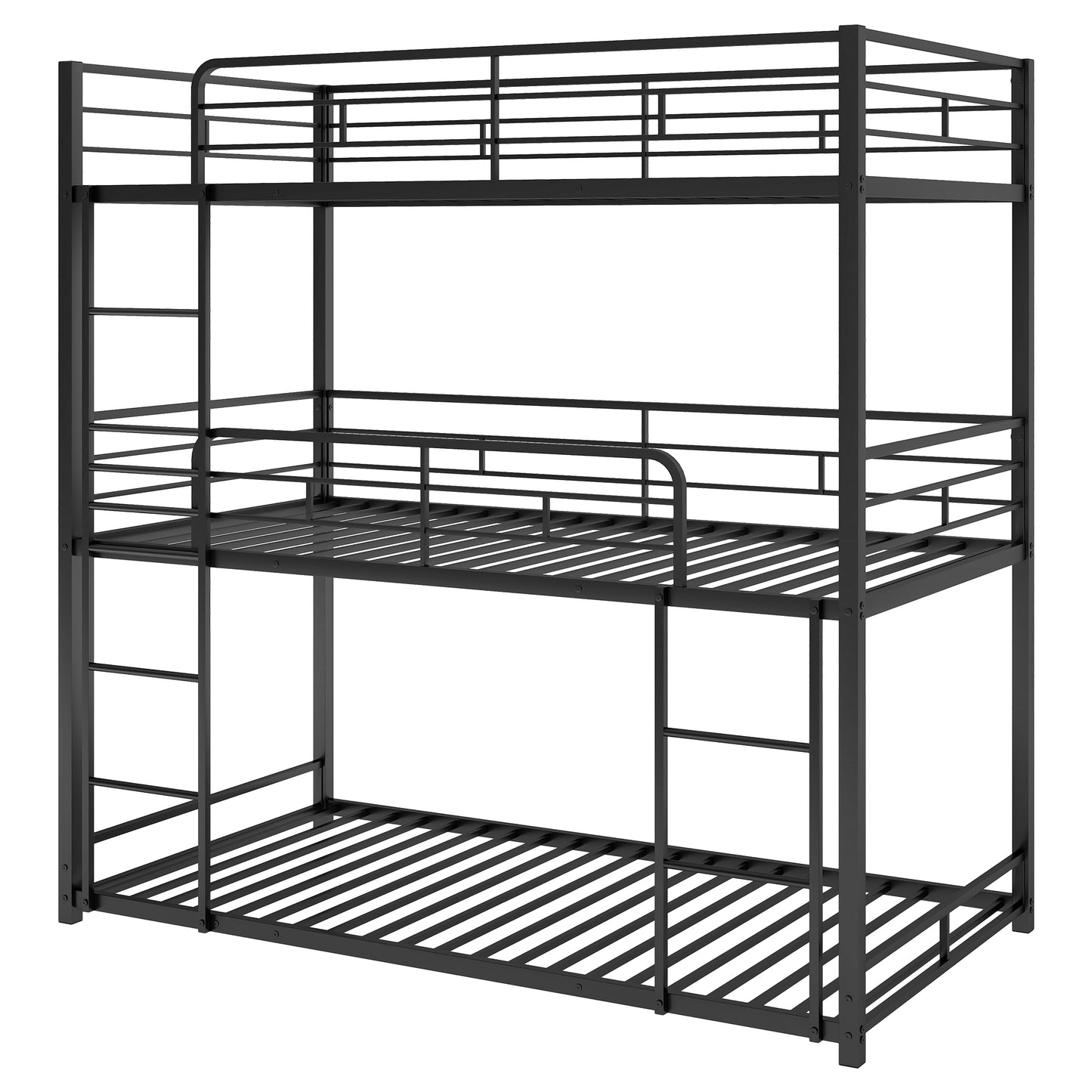 Sleek Black Metal Triple Bunk Bed with Twin Size