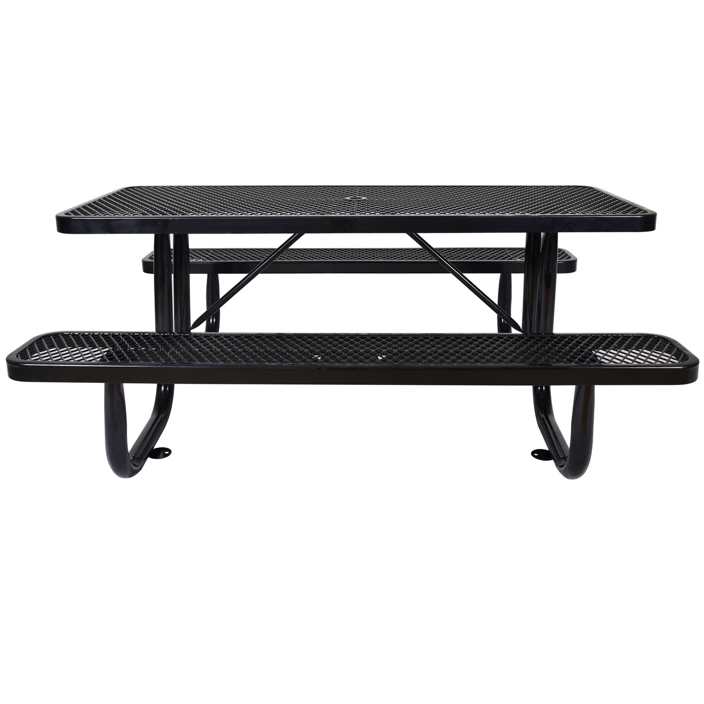 6 ft. Rectangular Outdoor Steel Picnic Table ,BLACK with umbrella pole