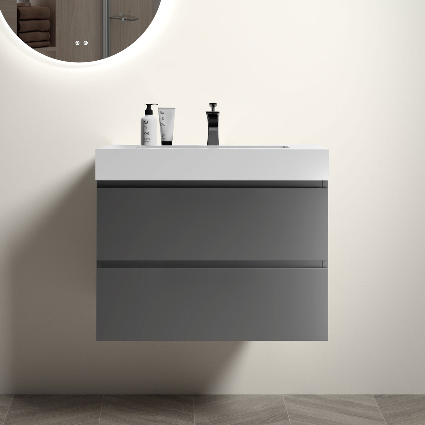 Alice-30W-102,Wall mount cabinet WITHOUT basin,Gray color,With two drawers