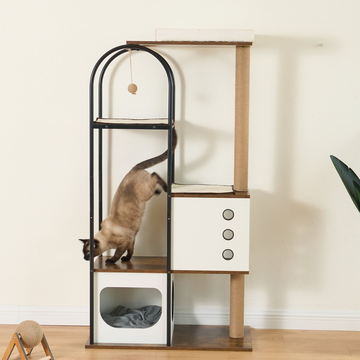 Cat Tree Tower for Indoor Cat, Cat Tower House with Scratcher Post, Cat Tree Condo with Scratching Pads, Cat Furniture with Resting Bed