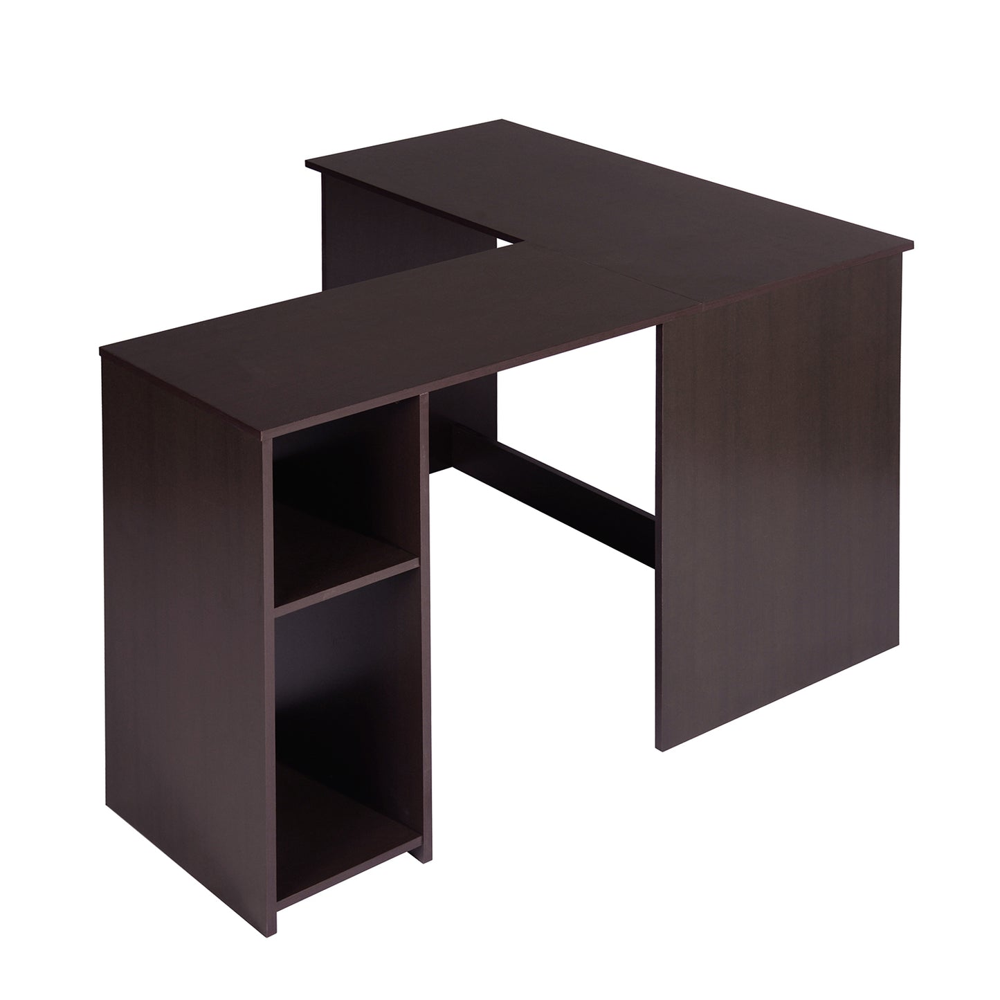 L-Shaped Computer Desk with Open Shelves and Ample Storage