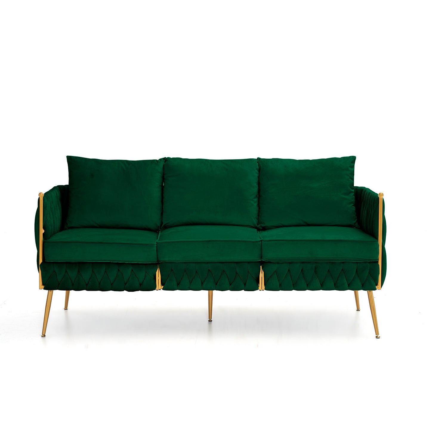 Elegant Green Velvet Living Room Set with Handwoven Tufted Back and Arms