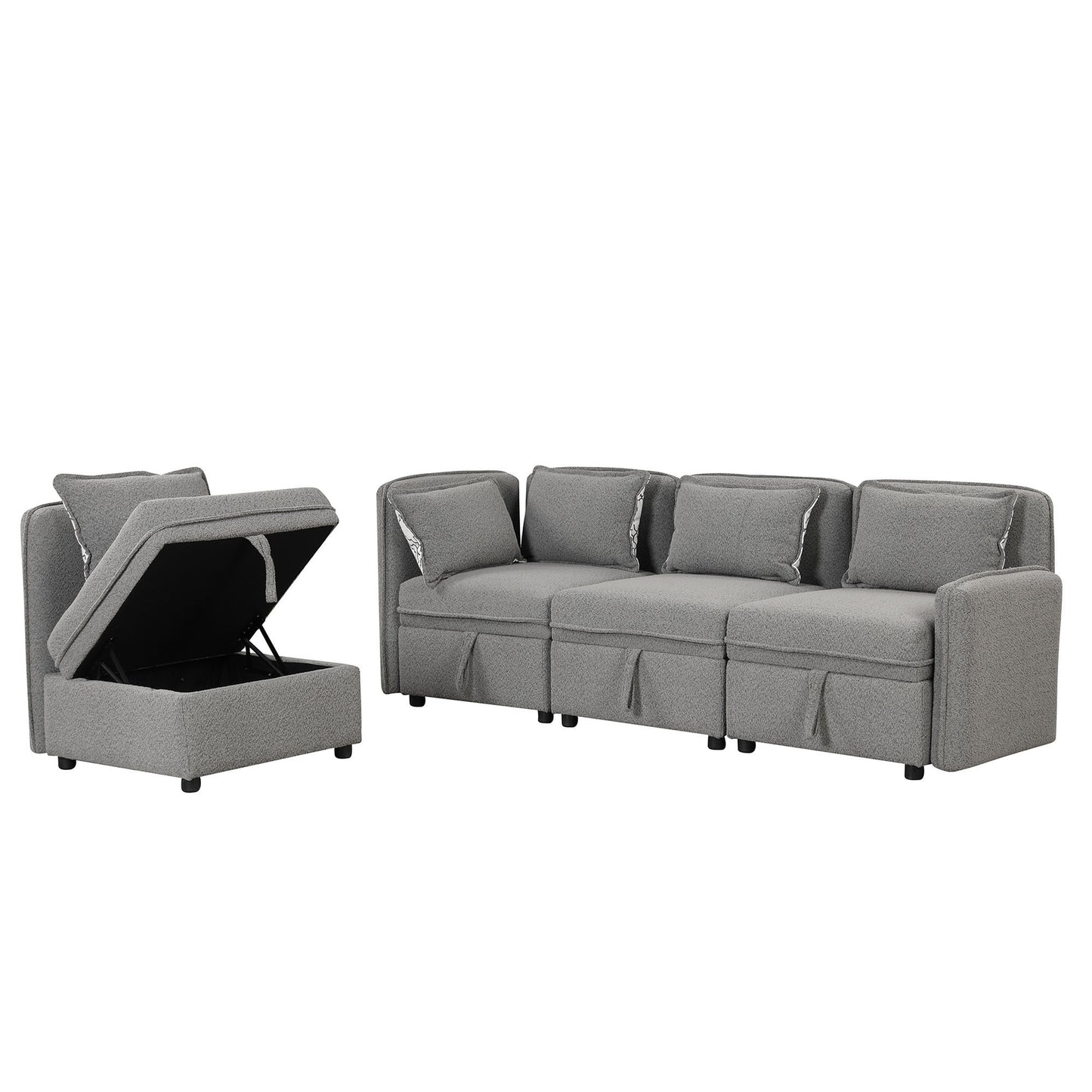 Convertible Modular Minimalist Sectional Sofa with Storage and 5 Pillows