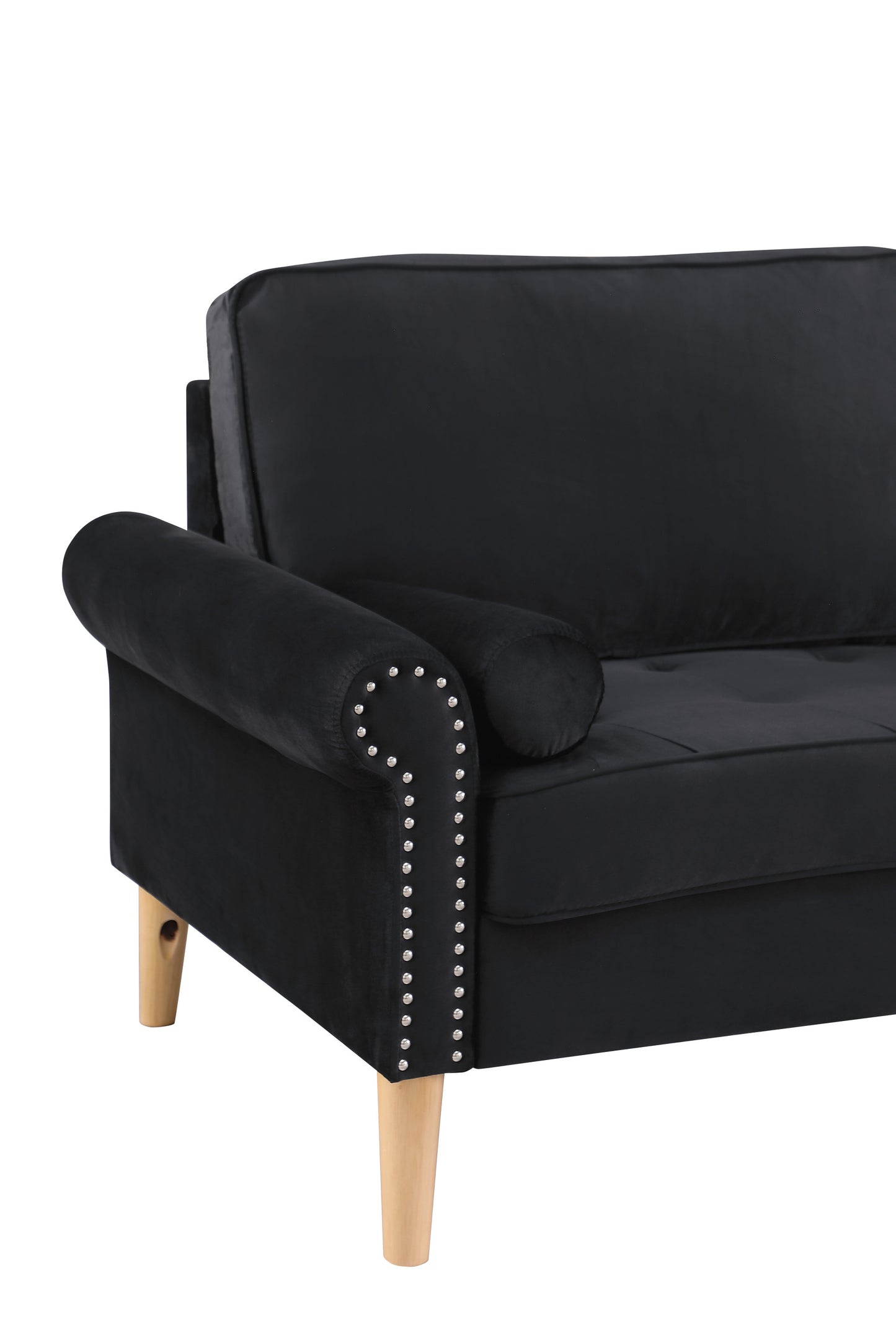 Living Room Sofa,3-Seater Sofa , with  Copper Nail on Arms ,Three Pillow,Black