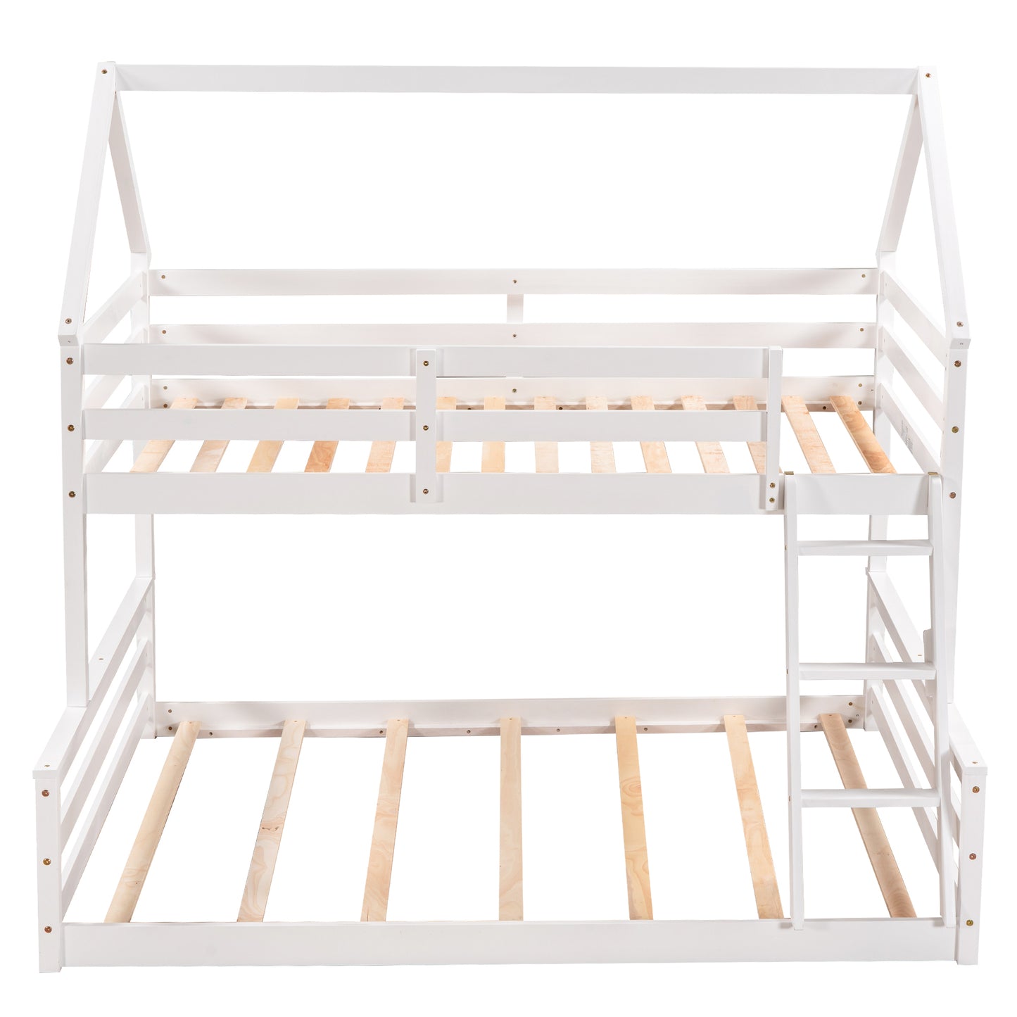 Playful White Twin over Full Bunk Bed with House-Inspired Design