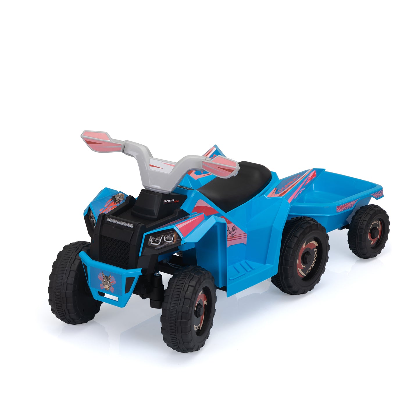 6V Kids Electric ATV, Toddler Ride on Car with Trailer, Music, Bluetooth and Power Display for Boys and Girls, Blue