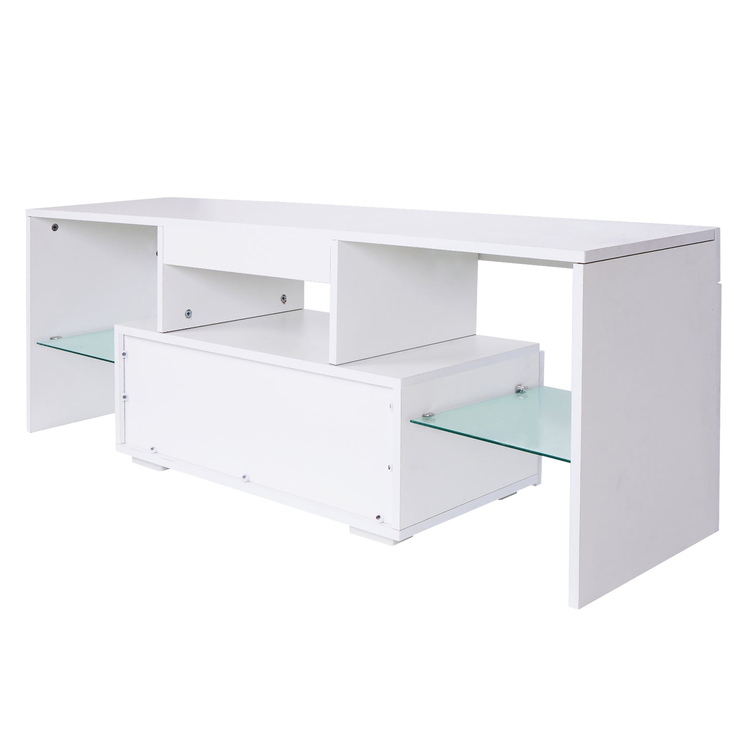 43-Inch White LED TV Stand with Color-Changing Lights and Spacious Storage