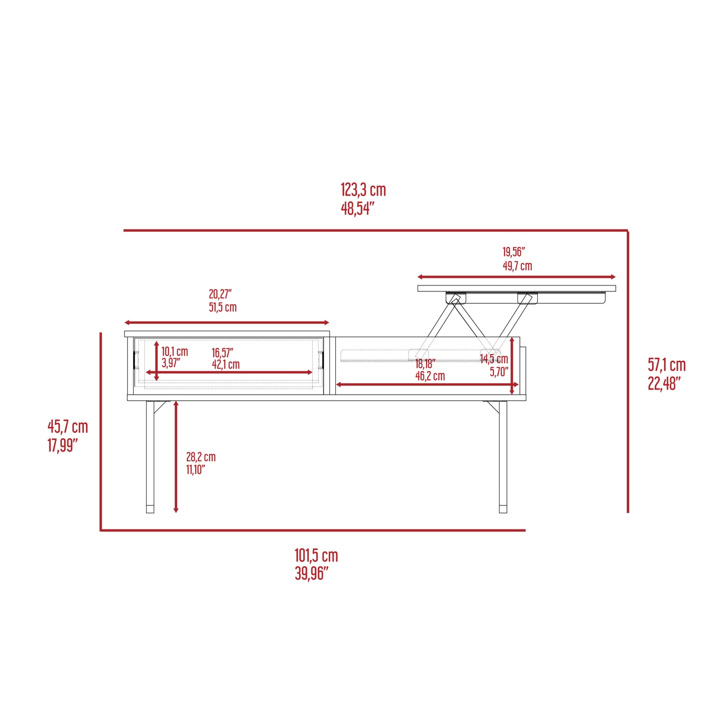 Elegant Dark Walnut Lift Top Coffee Table With Drawer Vezu