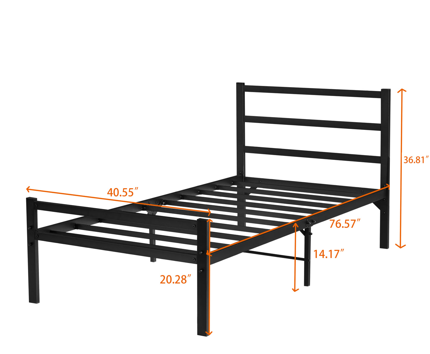 Twin Bed Frame with Headboard and Footboard, Bed Frame Platform with Storage Space, Heavy Duty Metal Bed No Box Spring Required, 11'' Under-Bed Storage, Anti-Slip, Noise Free, Black