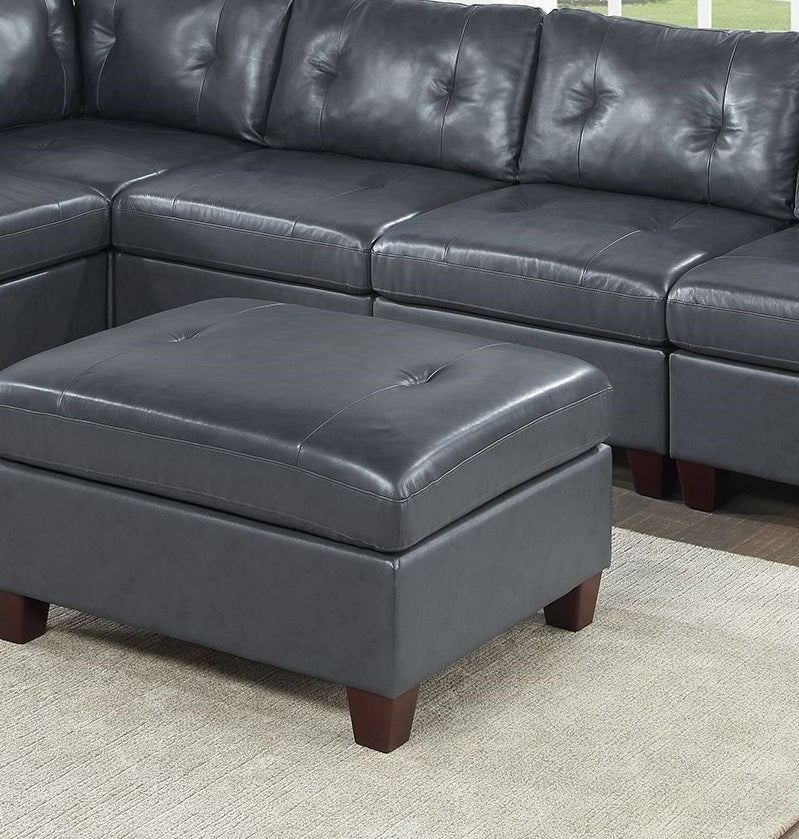 Contemporary Black Genuine Leather Modular Sectional Set with Tufted Detail