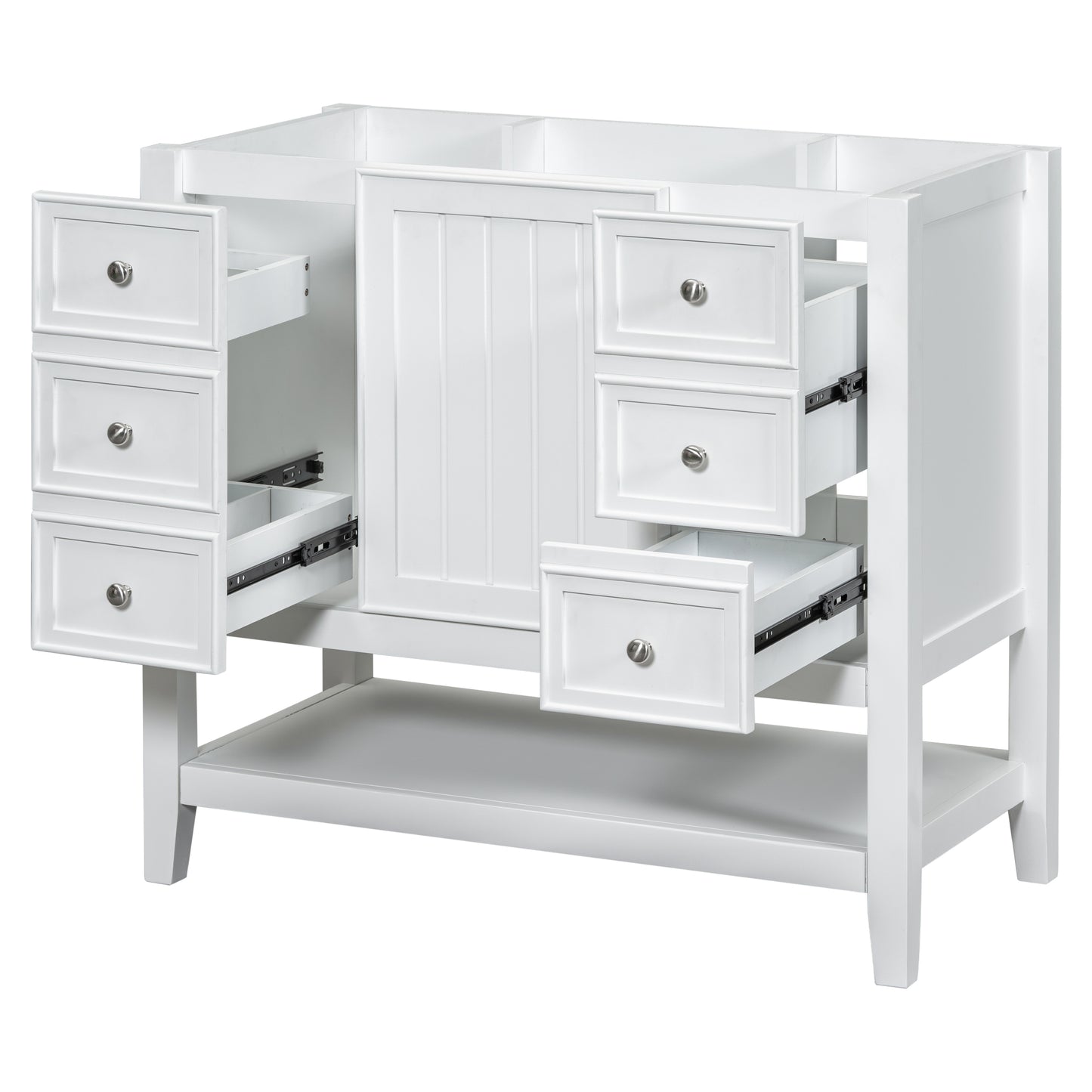 36" Bathroom Vanity without Sink, Cabinet Base Only, One Cabinet and three Drawers, White