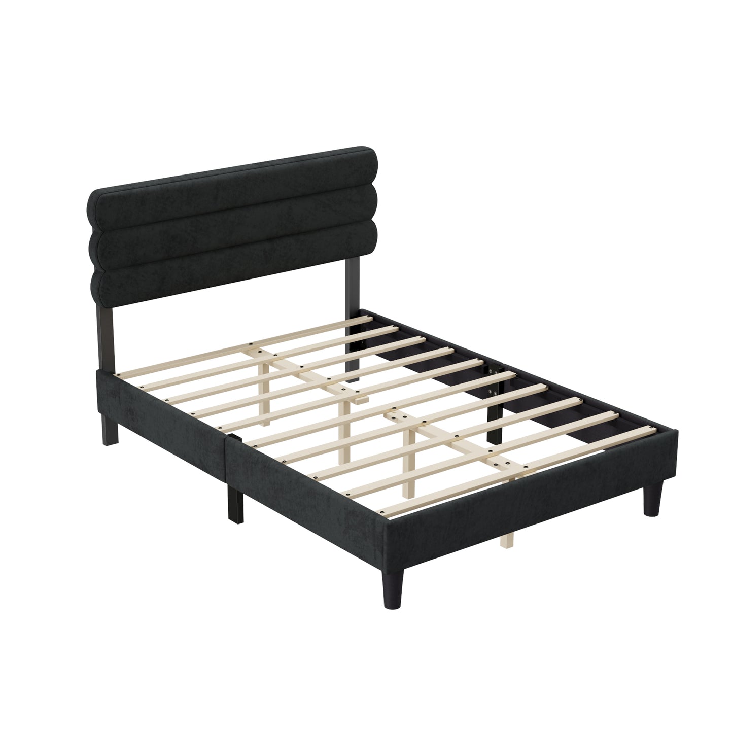 Full Bed Frame with Headboard,Sturdy Platform Bed with Wooden Slats Support,No Box Spring,Mattress Foundation,Easy Assembly  DARK GREY