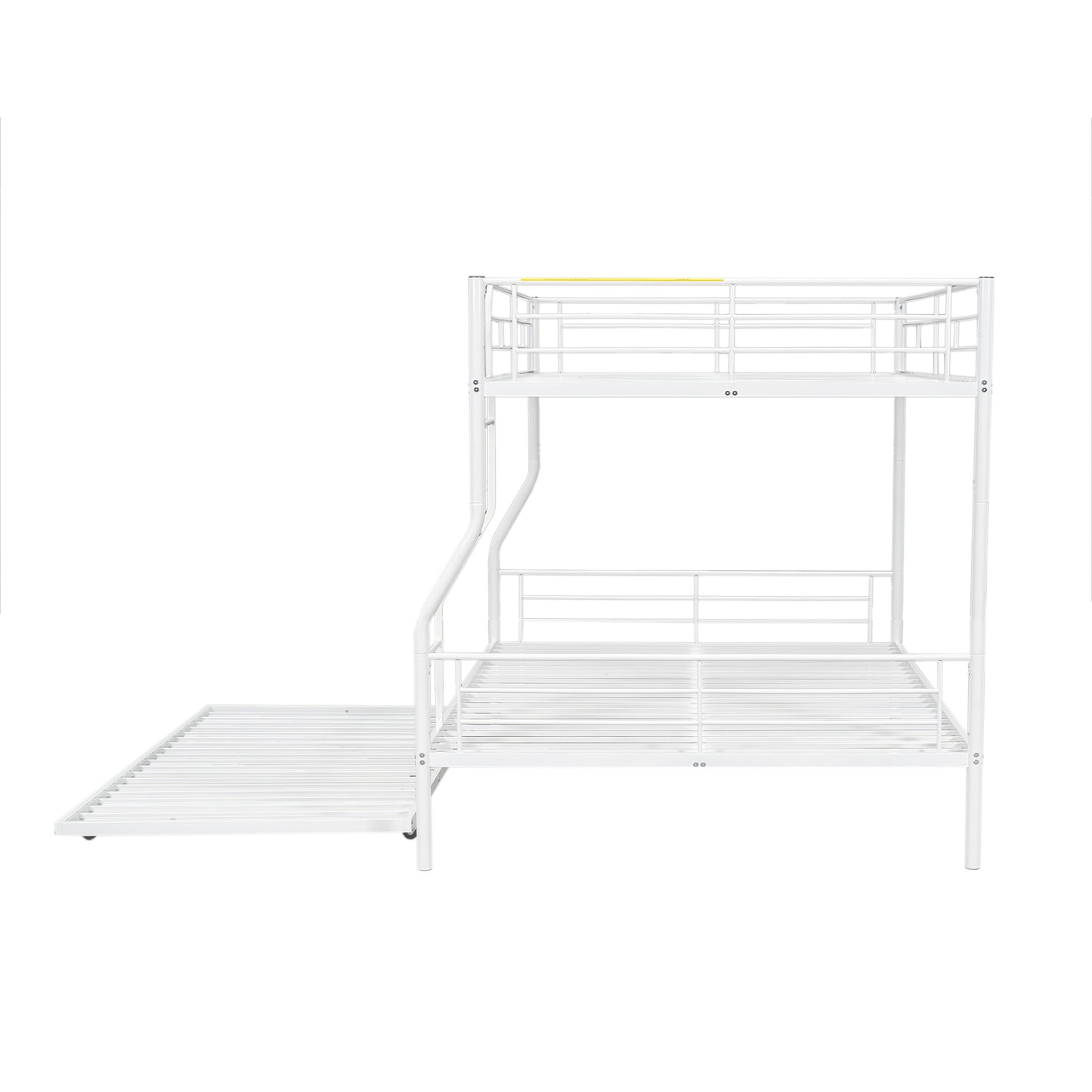 White Full XL Over Queen Metal Bunk Bed with Trundle