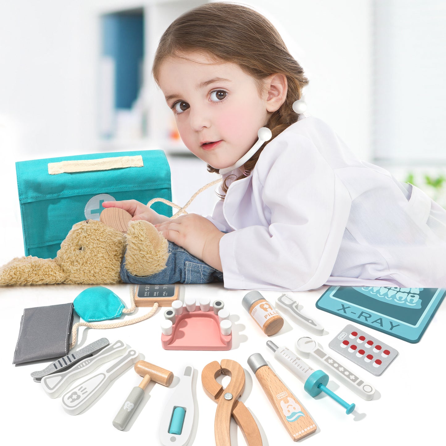 Wooden Doctor Kit for Kids: Educational Pretend Play Medical Set