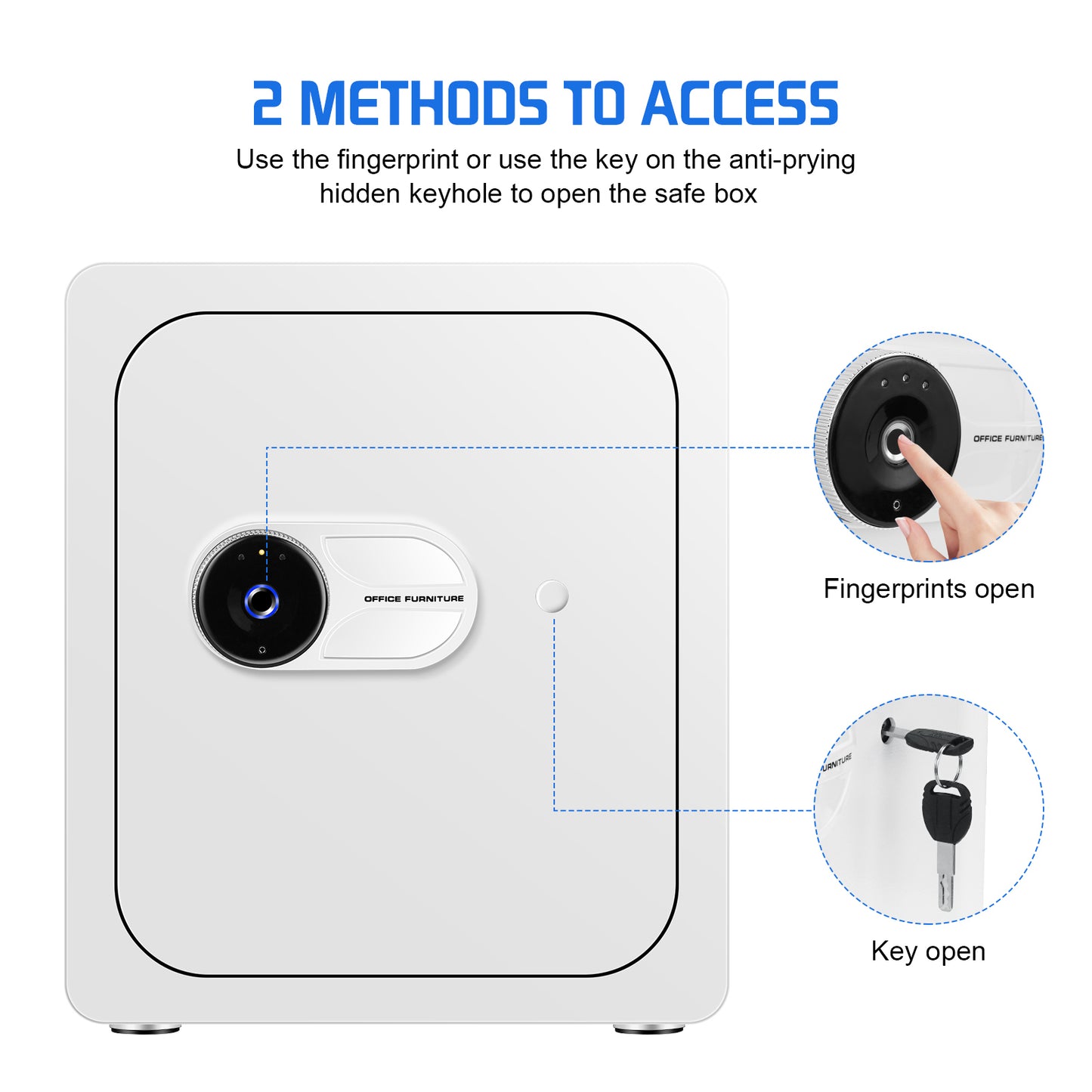 2 Cubic Feet Secure Safe Box with 3 Opening Methods for Money and Valuables, White