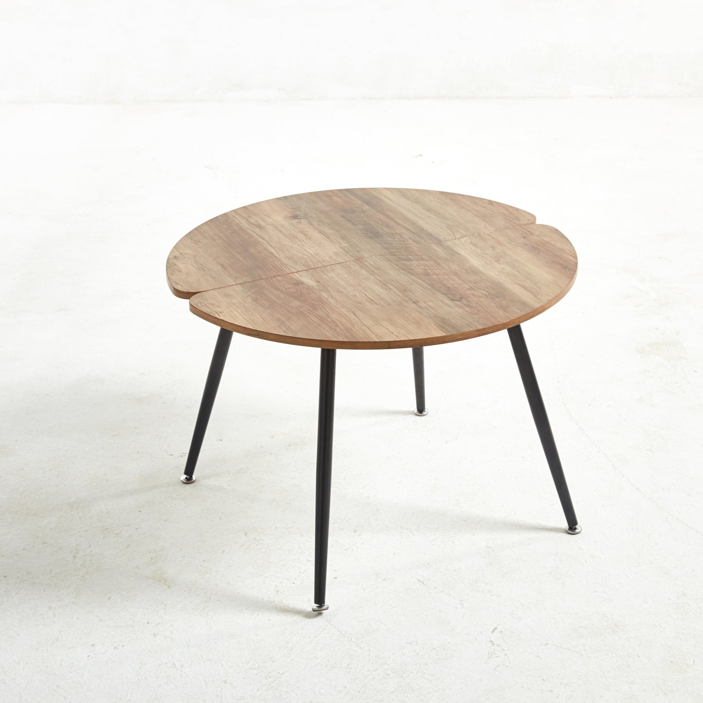 Round Matte Black Coffee Table with MDF Table Top for 4 People