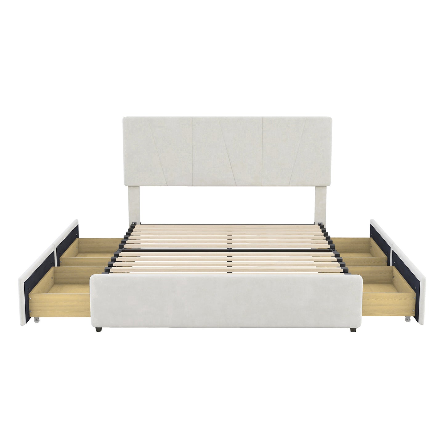 Full Size Upholstery Platform Bed with Four Drawers on Two Sides, Adjustable Headboard, Beige(: WF291773AAA)