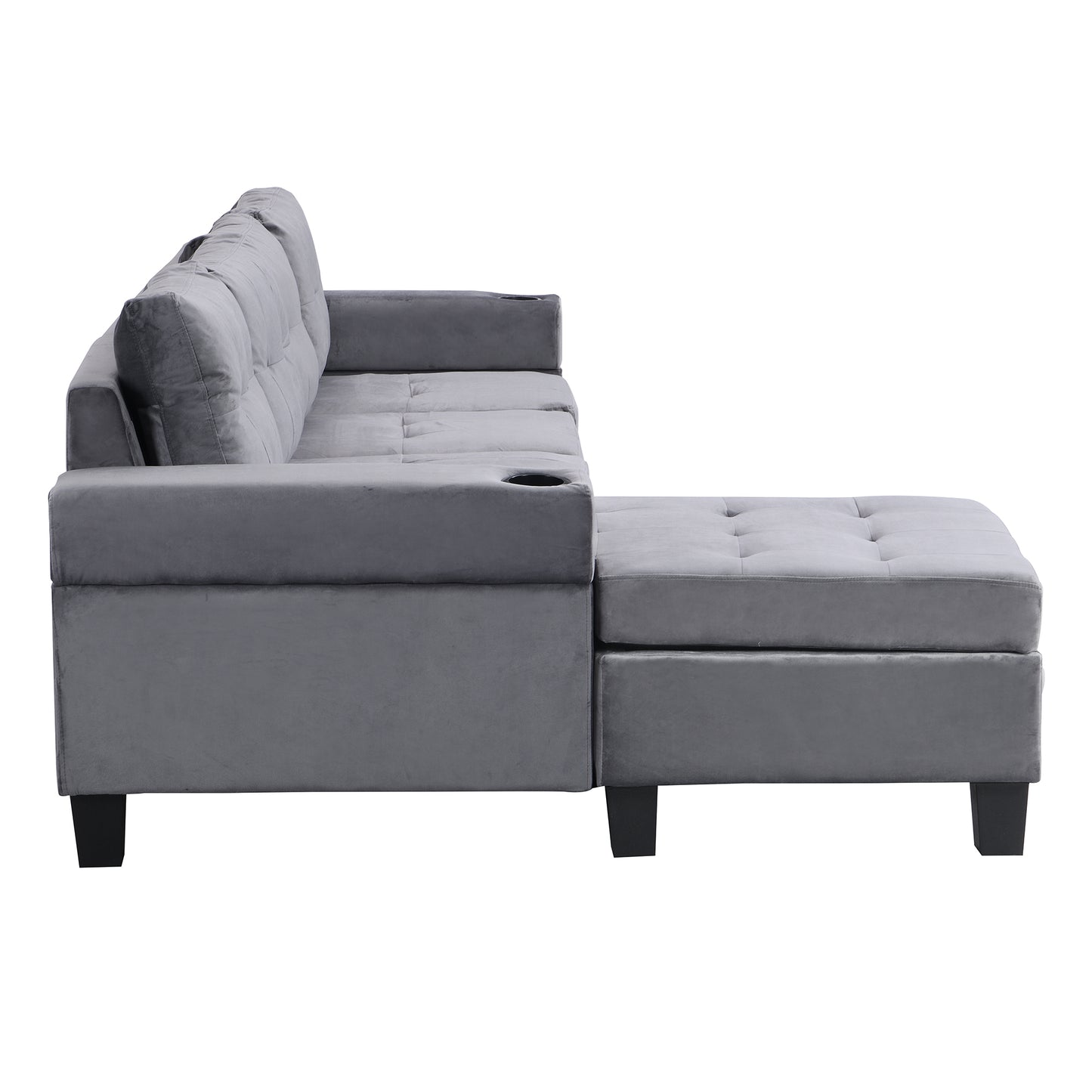 Sectional Sofa Set for Living Room with L Shape  Chaise Lounge ,cup holder and  Left  Hand with Storage Chaise  Modern 4 Seat (Grey) 
-LEFT CHAISE WITH STORAGE