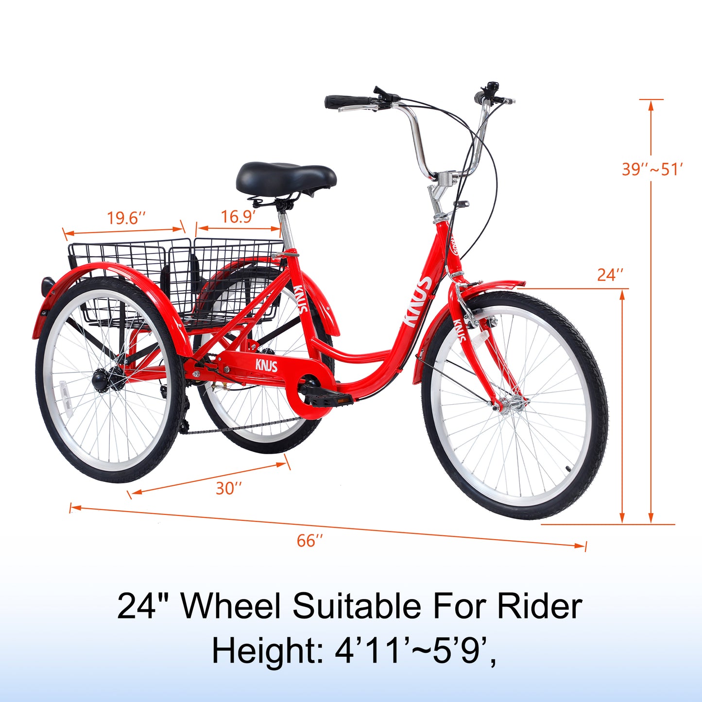 Adult Tricycle Trikes,3-Wheel Bikes,24 Inch Wheels 7 Speed Cruiser Bicycles with Large Shopping Basket for Women and Men