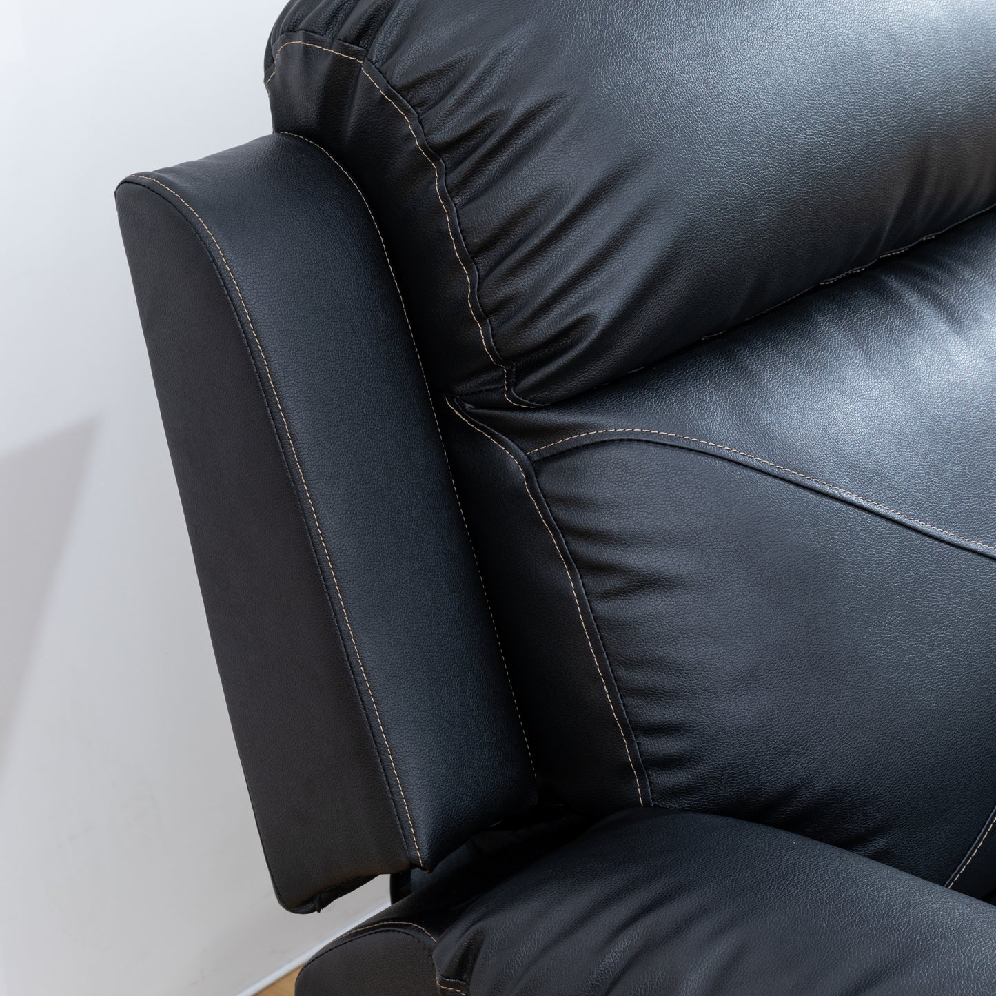 Elegant Black Leather Recliner Chair for Home Theater and Living Room