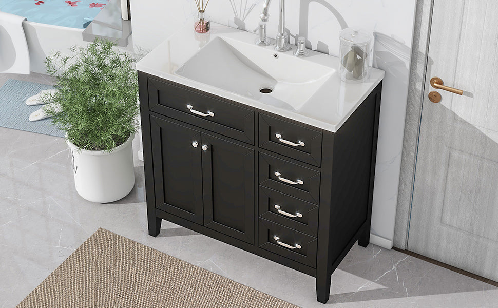 36" Bathroom Vanity with Sink Combo, Black Bathroom Cabinet with Drawers, Solid Frame and MDF Board