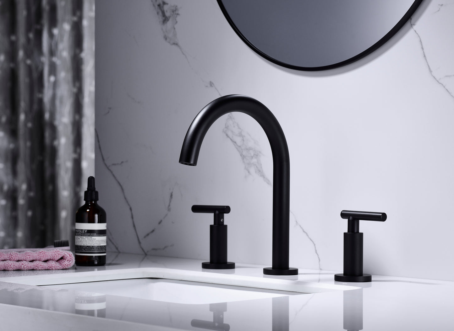 Modern Matte Black High Arc Widespread Bathroom Sink Faucet