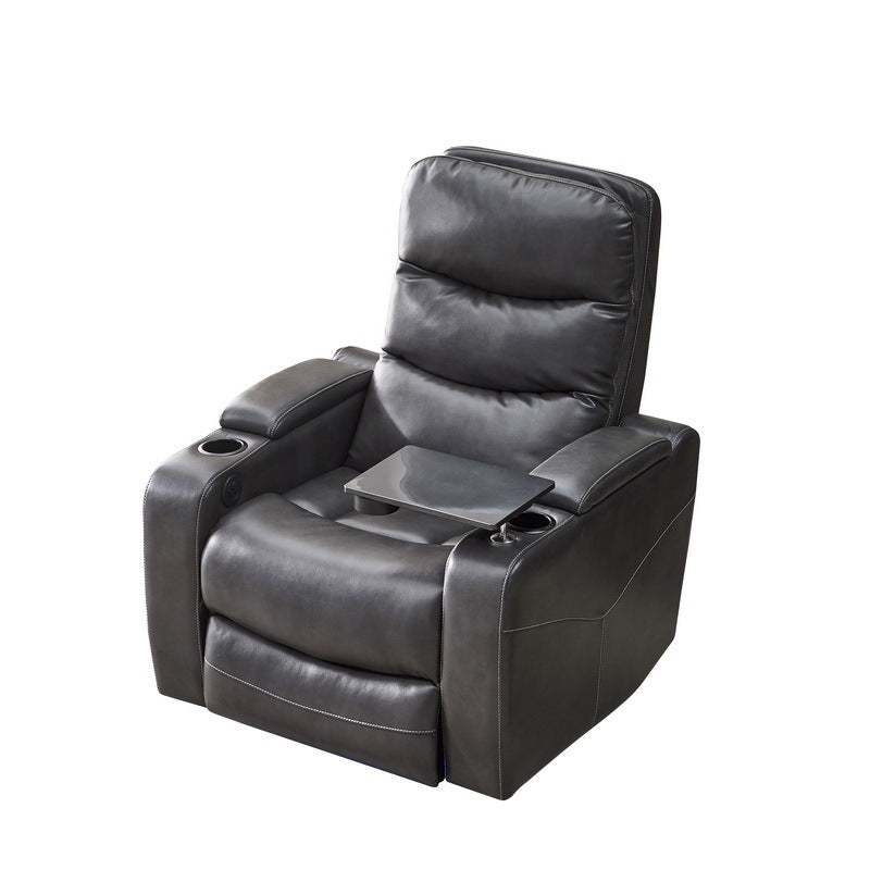 Luxury Gray Power Recliner with Writing Board, LED Strip, and Drawers