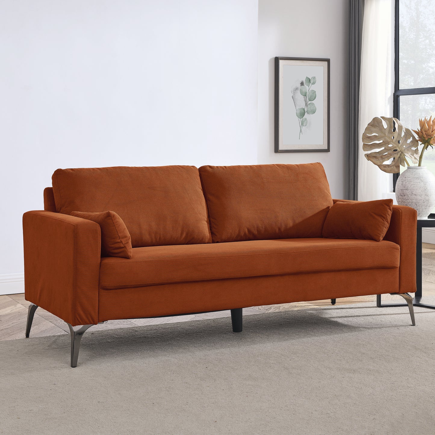 3-Piece Living Room Sofa Set with Corduroy Upholstery, Orange