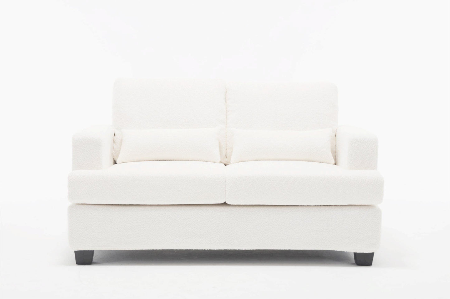 Modern 63 Loveseat for Living Room with Square Armrest and Removable Cushion Set (White & Gray Fabric)