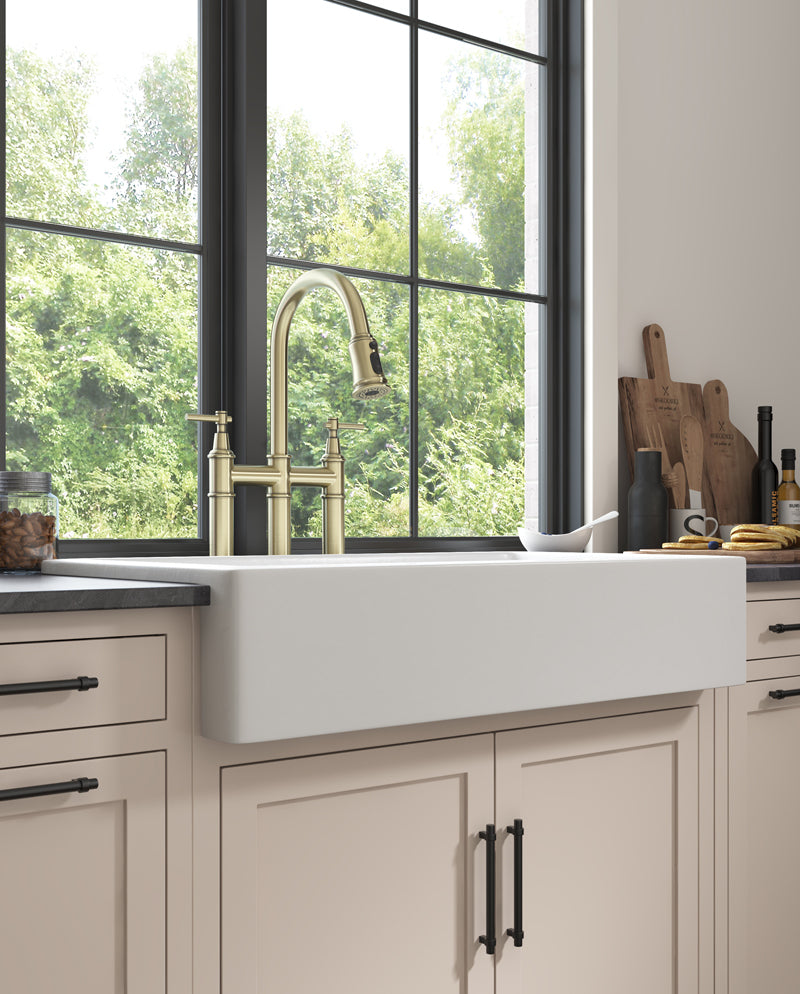 Deep White Farmhouse Kitchen Sink with Single Bowl