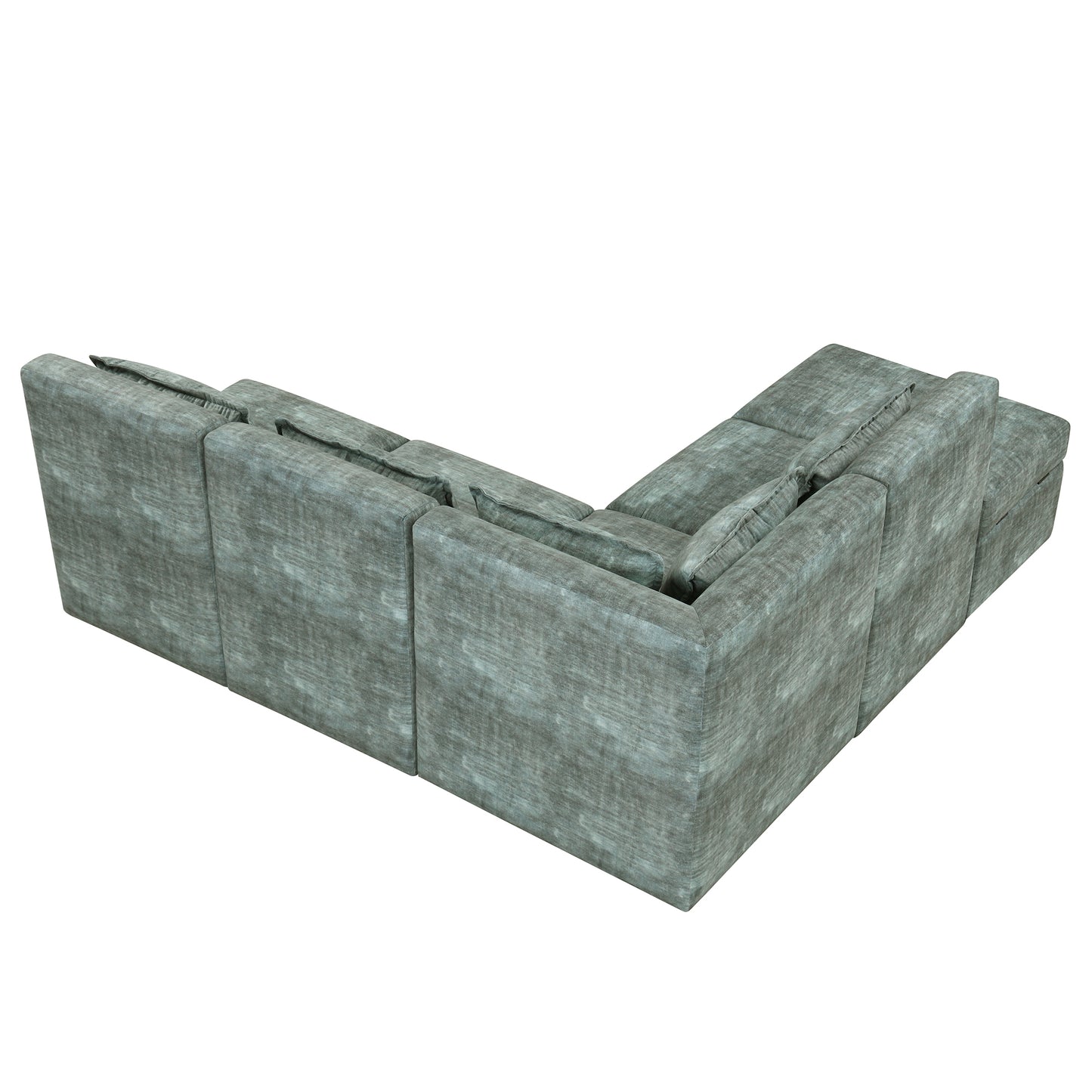 Endless Lounge Creations: Free-Combined Blue-Green Sectional Sofa with Storage Ottoman and 5 Pillows