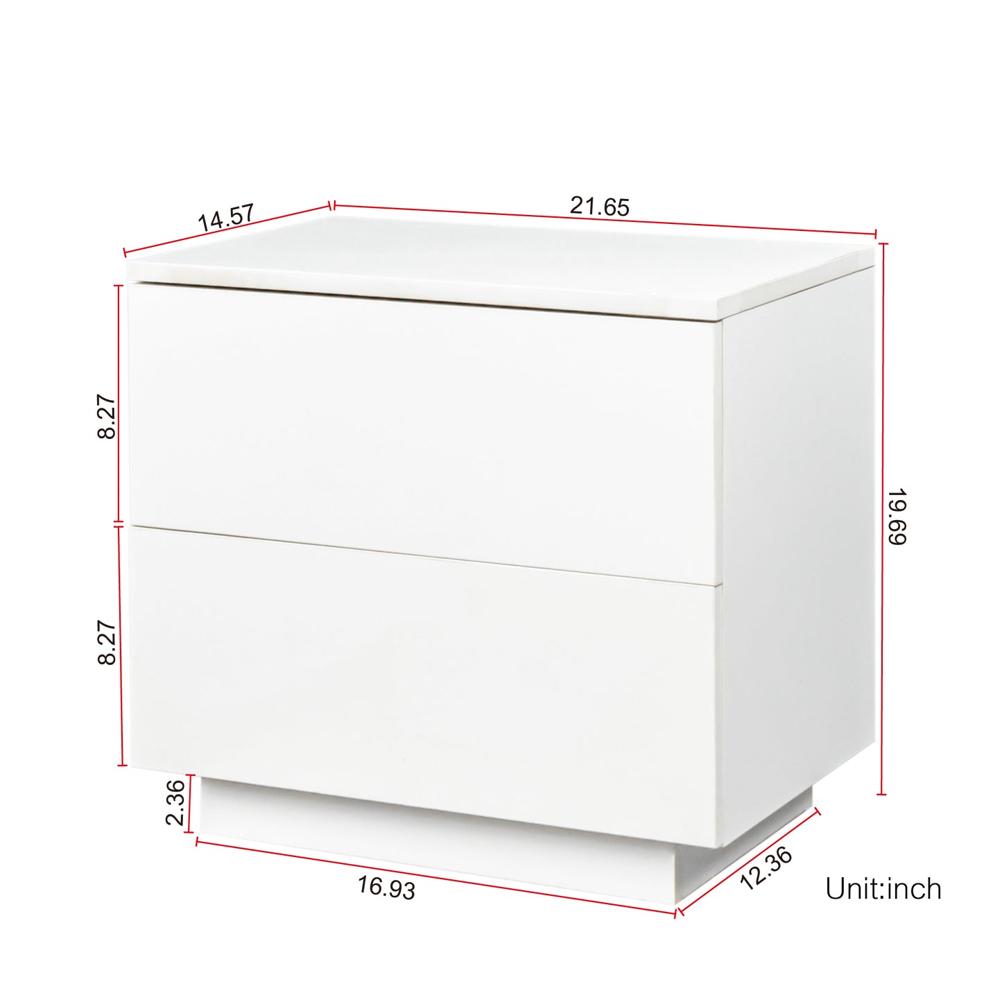 Contemporary White Nightstand with LED Lit Drawers