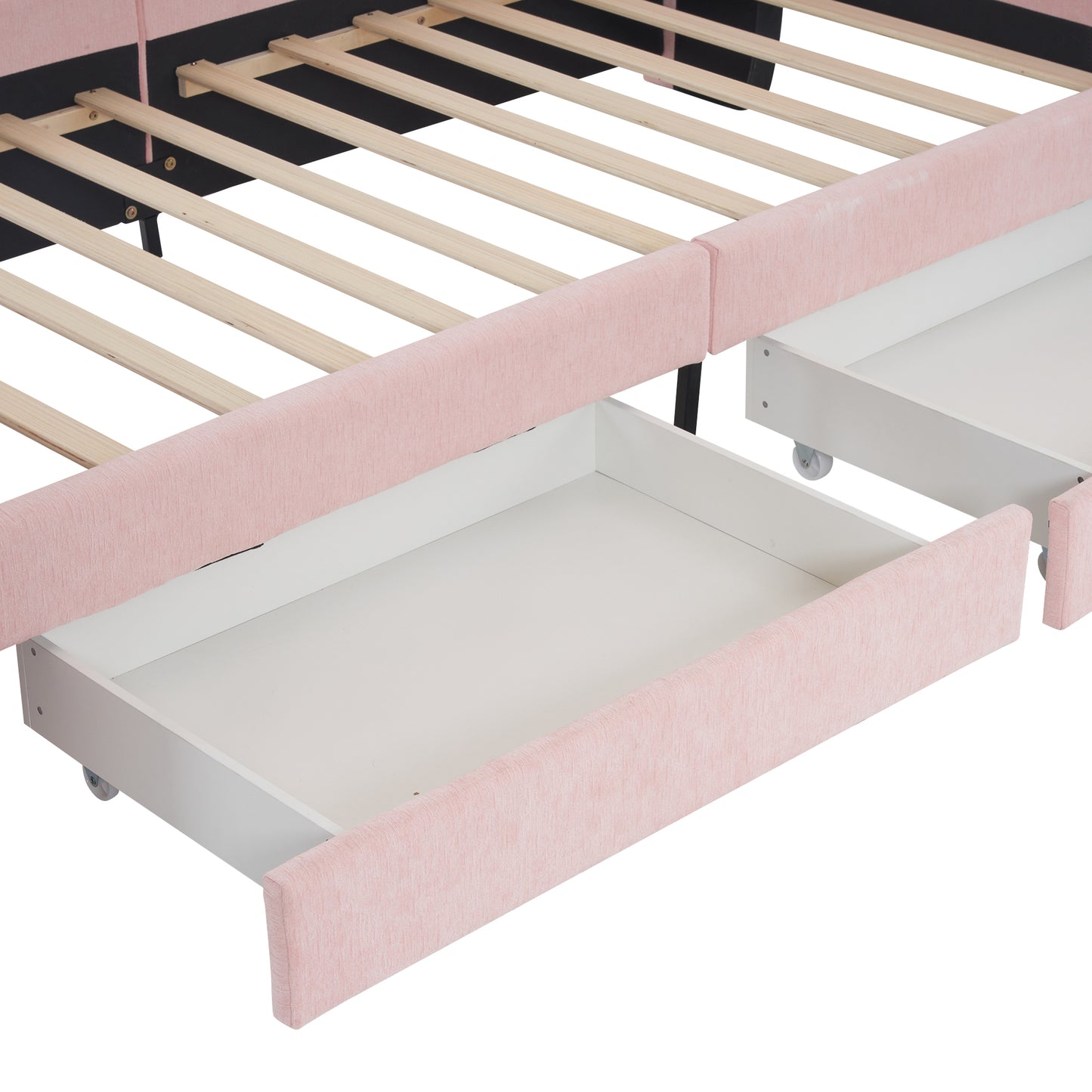 Twin Size Upholstered Platform Bed with Cartoon Ears Shaped Headboard and 2 Drawers, Pink