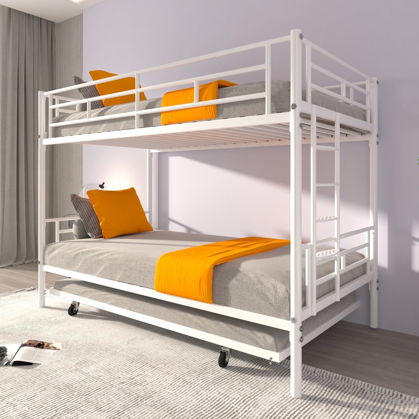 Bunk Bed with Trundle Twin over Twin in White - Sturdy, CPC Certified, Easy Assembly