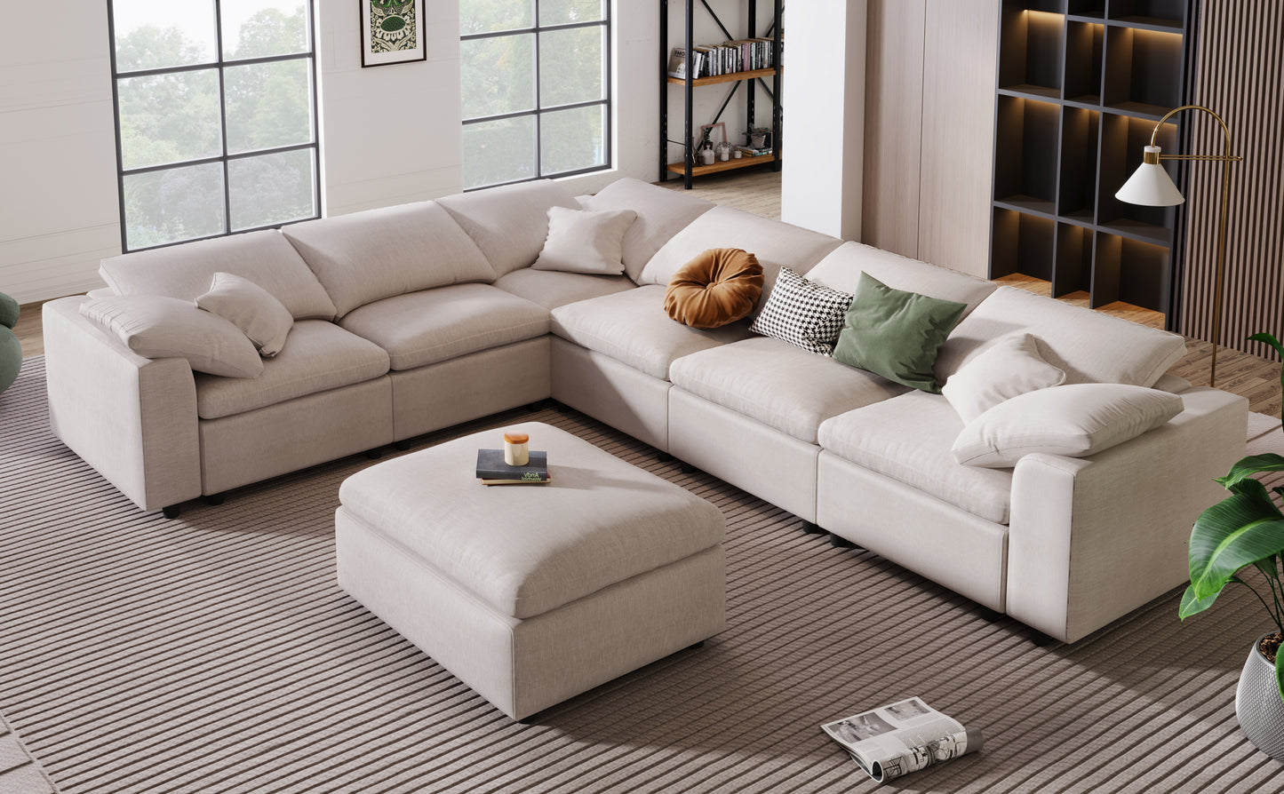 U_Style Oversized Modular Sectional Sofa with Ottoman L Shaped Corner Sectional for Living Room, Office, Spacious Space