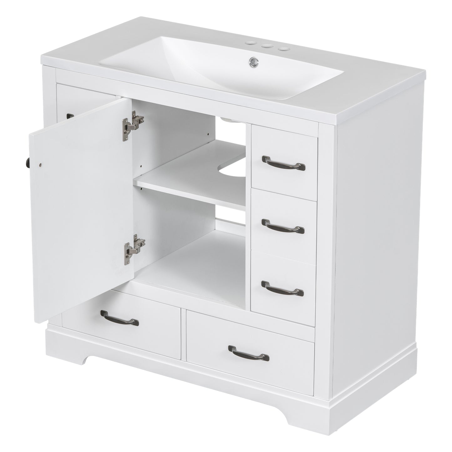 36" Bathroom Vanity with Sink Combo, Six Drawers, Multi-Functional Drawer Divider, Adjustable Shelf, White