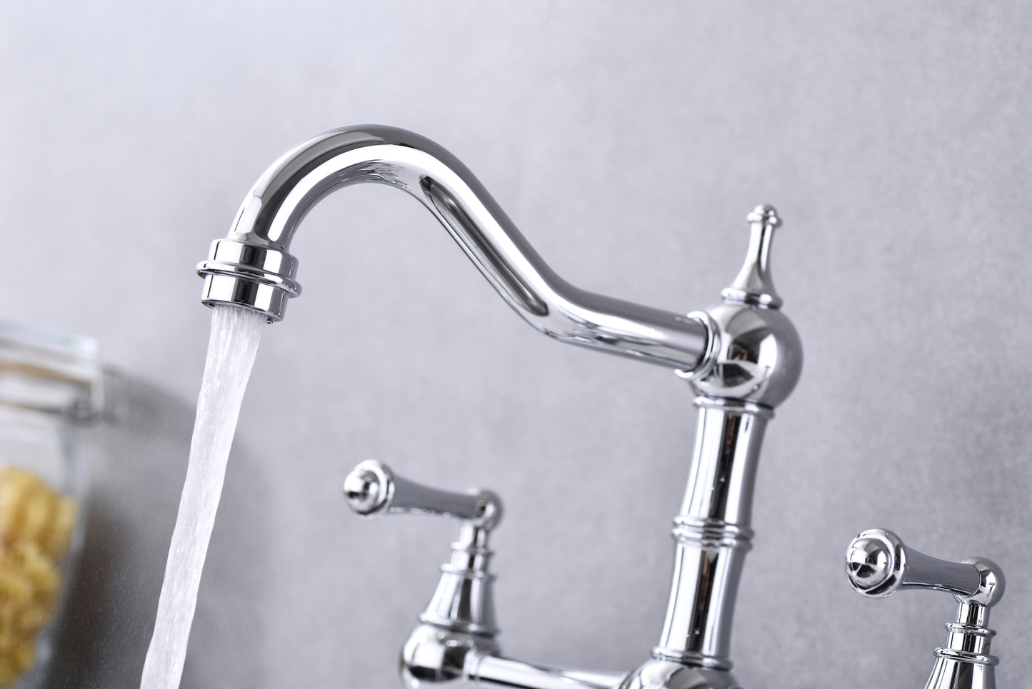 Bridge Dual Handles Kitchen Faucet With Pull-Out Side Spray in