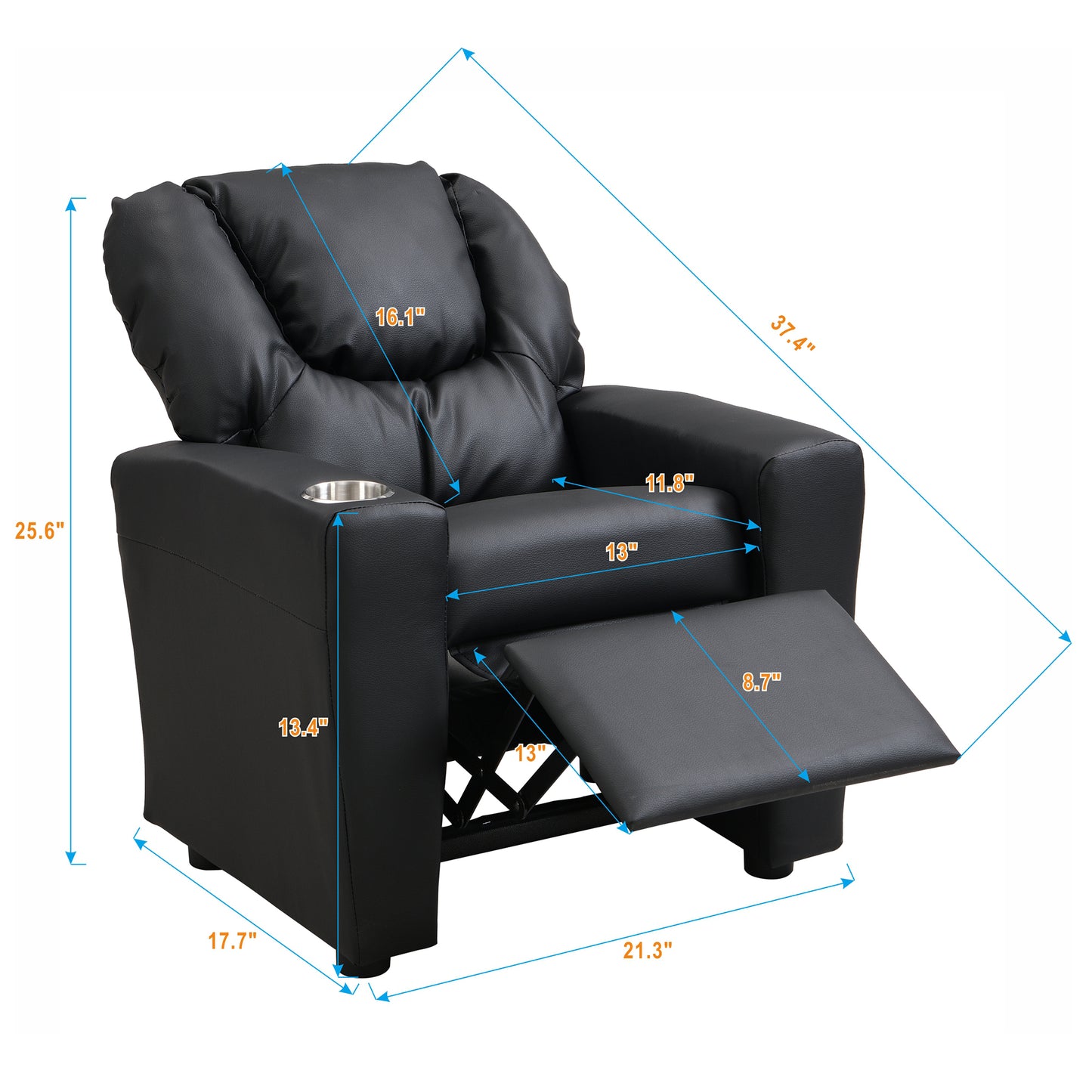 Sally Deluxe Kid Recliner - Black PVC Kids Chair