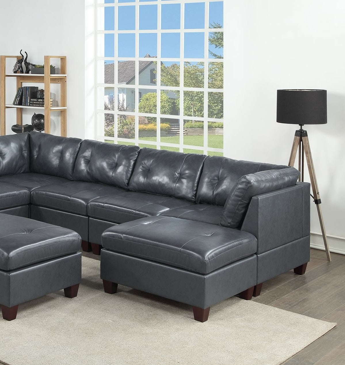 Luxurious Contemporary Black Leather 8pc Sectional Set