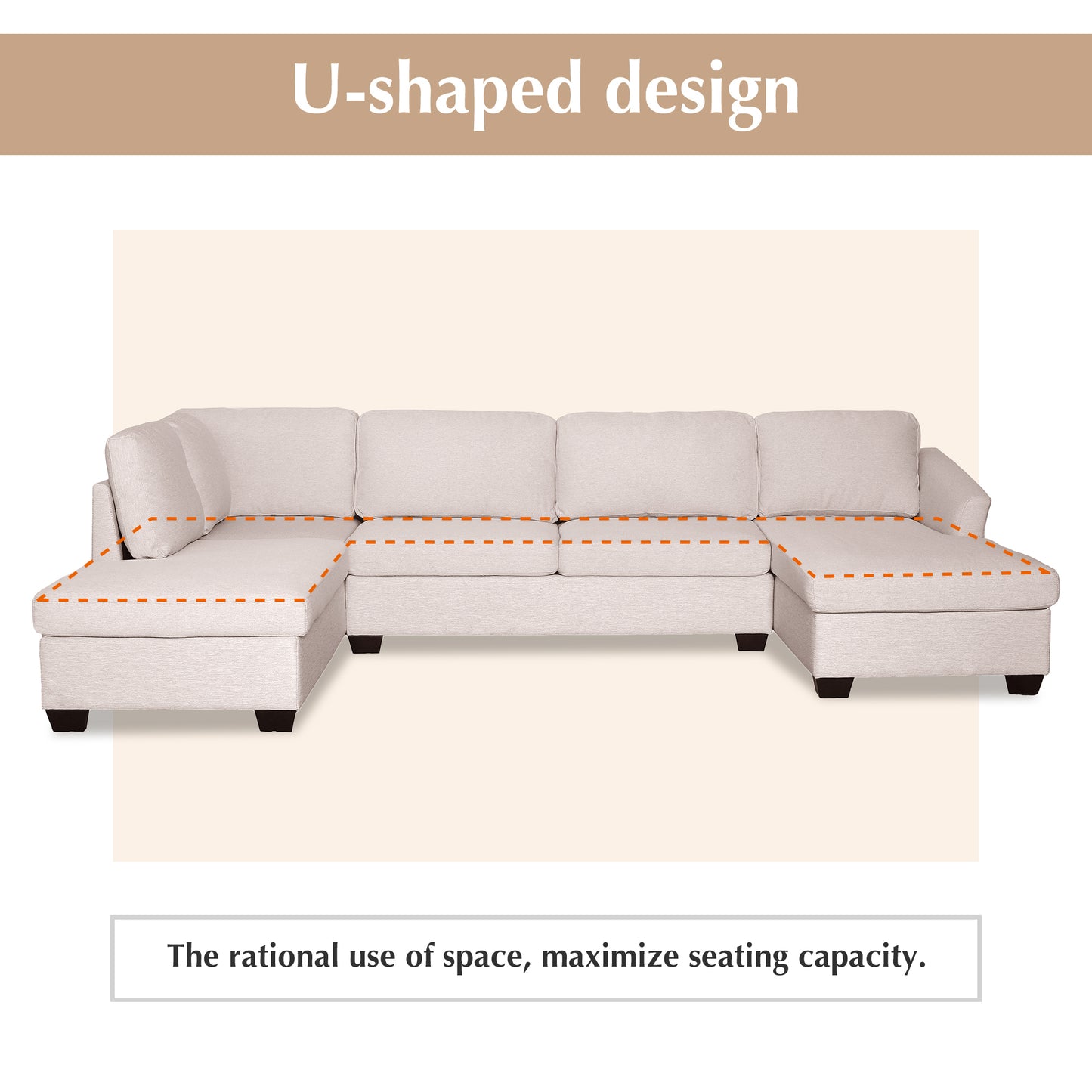 Modern Large  U-Shape Sectional Sofa, Double Extra Wide Chaise Lounge Couch,  Beige